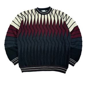 Vintage Bachrach Coogi Style Knit Sweater XL Black Burgundy Cream USA Textured
